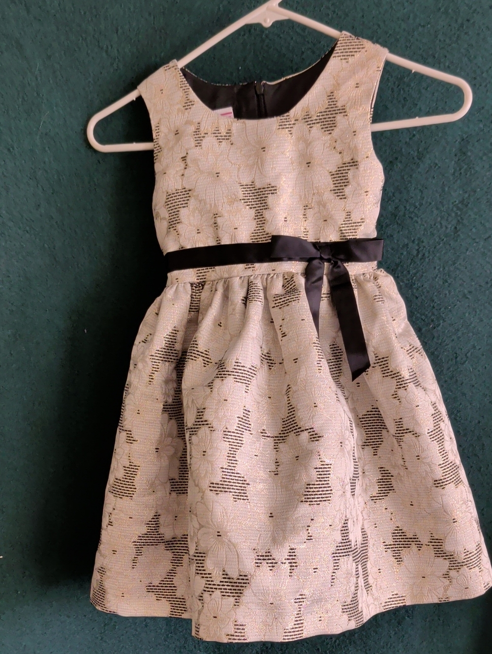 Girls' Cream Floral Lace Party Dress with Black Sash